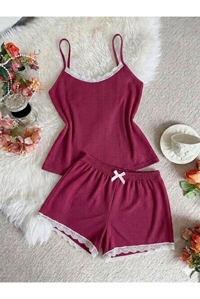 BIT1 Bi-T1 Women Pajama Set 2-Piece Lace Trim Cami Top and Shorts Sleepwear