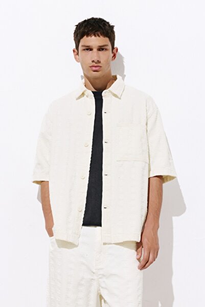 Pull & Bear Jakarlı kumaş gömlek