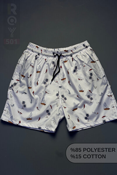 ROY501 Men's Swim Shorts Patterned Pocket Zippered Mesh Swim Shorts