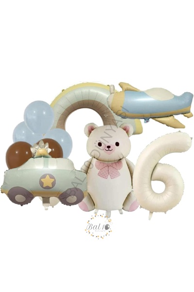 BAL10 DÜNYASI Latex Balloons Rainbow Airplane Police Car Birthday Balloon Set...