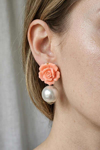 PETEK AKSESUAR Acrylic Katmer Rose Pearl Earrings 5 Cm.
