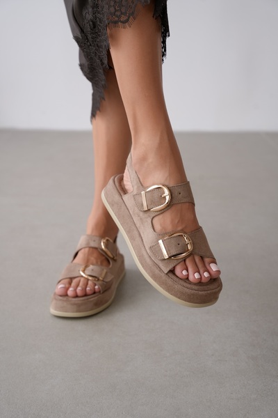 selin shoes Sandale de damă Lunella cu cataramă dublă aurie - Piele de căprio...