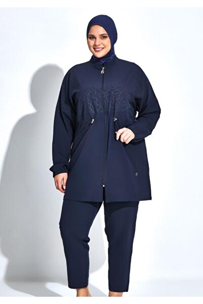 allsea Women's Plus Size Long Sleeve Navy Blue Full Coverage Swimsuit C1T9N26