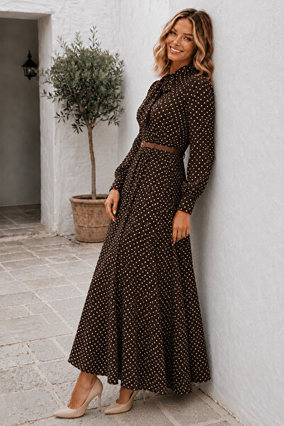 benguen Belted Polka Dot Dress B2613 Brown