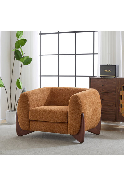 homejoyz Armchair Boucle Fabric and Svedy Wood-Luna-95X95X80 cm