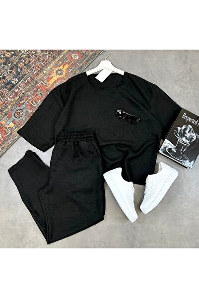 tetramoda Crew Neck Half Sleeve Oversize Short Sleeve T-Shirt Pants Set