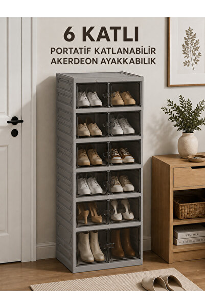 Harvey 6-Tier Accordion Shoe Rack with 12 Pairs Shoe Capacity, Folding Portab...