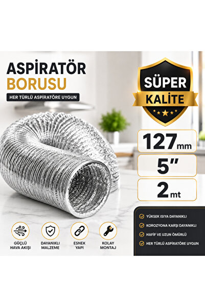 ORHANLAR Davlumbaz Havalandırma Borusu Aspiratör Borusu 127 mm (5”) – 2 Metre...