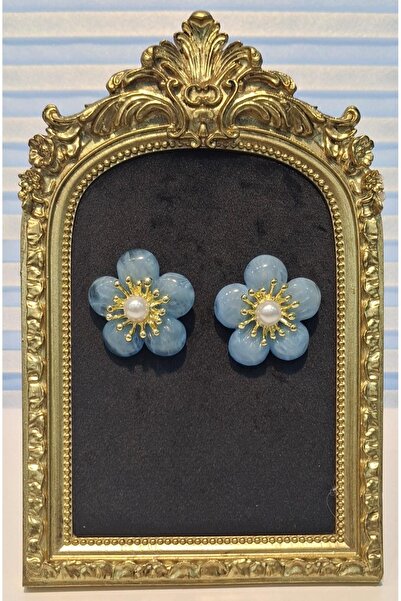 Mf Blue Flower Earrings with Pearls