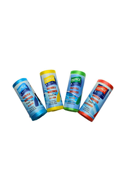 Egepack Σετ 4 ρολών σακουλών σκουπιδιών Egepack, 35L, HDPE, Πολύχρωμες, 50 τε...
