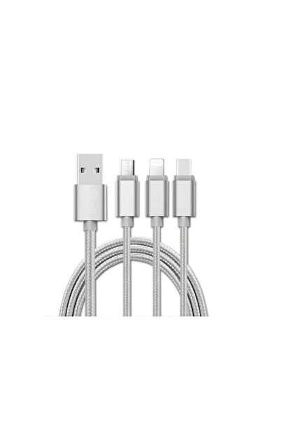 zutech Cablu USB 3 în 1 microUSB/iPhone/Type C argintiu
