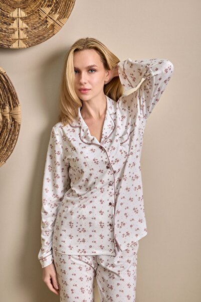 Lohussa New Season Women's Beige Patterned Front Buttoned Special Design Paja...