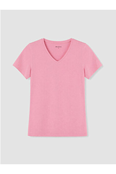 LC Waikiki New Season Pink V-Neck Women's T-Shirt
