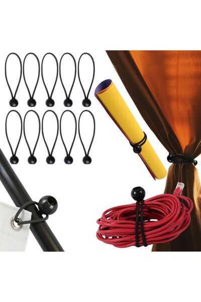 Mardil Ball Bungee Cord Set 10 pcs Elastic Fastener Black 17-30 cm, tarp tie ...