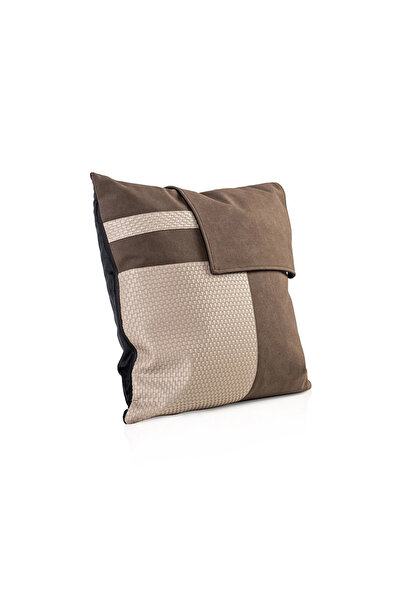 Midas Furniture LEATHER AND JACQUARD SQUARE CUSHION 45X45 CM DARK BROWN