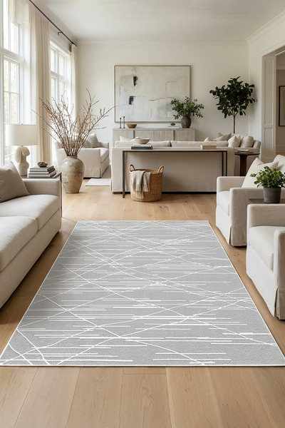 Decomia Home Dijital Kaymaz Yıkanabilir Modern Çizgili Salon Halısı Mutfak Ha...
