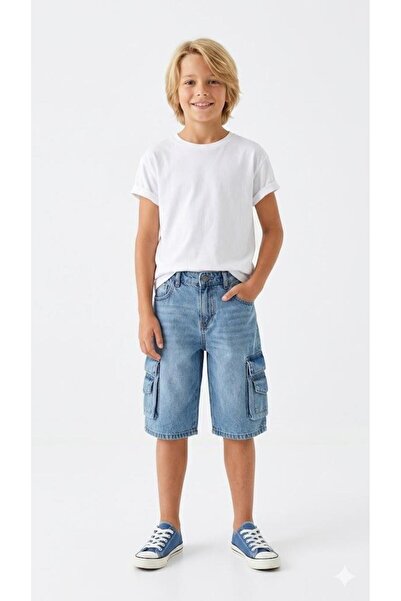 vovido Children's Cargo Pocket Denim Shorts - Relaxed Fit Denim-2460