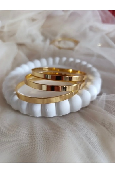 Kadın Gold Renk Kalın Ajda Model Çelik Bilezik