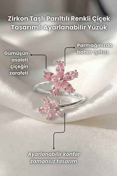 Elifsu Jewelry Zircon Stone Sparkling Colorful Flower Design Adjustable Ring
