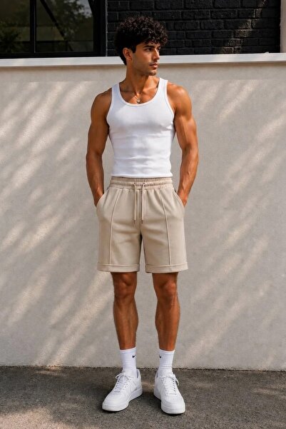 MADZEYMODA Diagonel Fabric Beige Men's Shorts Mz-93056