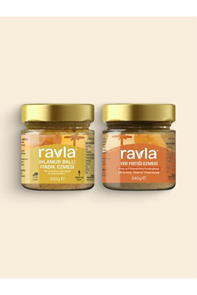 Ravla 2'li Ürün - Ihlamur Ballı Fındık Ezmesi - 240g / Yer Fıstığı Ezmesi - 240g