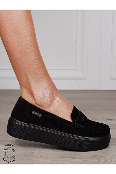 ANGEL BLUE Women's Genuine Leather MOCCASINS with high sole CRL1580 BLACK