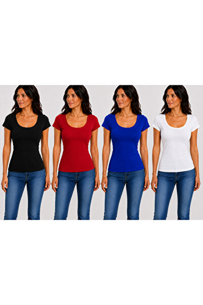 MRV DESIGN Round Neck Bodysuit Set of 4 - Black Red Saks White
