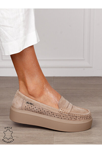 ANGEL BLUE Women's Genuine Leather MOCASINS with high sole CRL1580 KHAKI