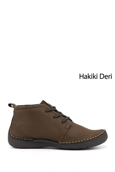 GÖNDERİ(R) Women's Dark Mink Nubuck Lace-Up Genuine Leather Comfort Boots