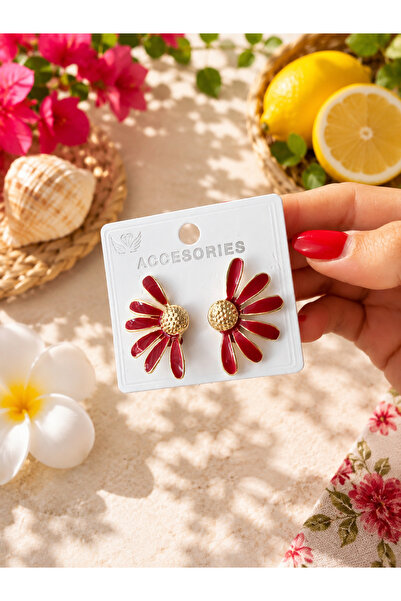 Lilith Takı Red Daisy Earrings with Gold Detail Women's Earrings |   Stylish ...