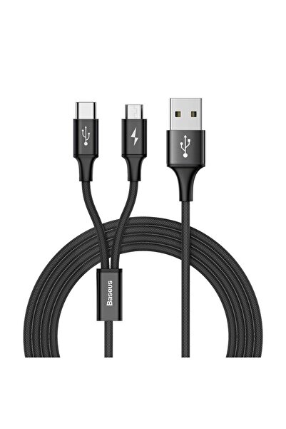 Baseus Кабел за данни 2 в 1, Бърз USB Type C / micro USB, 3А, 1.2М, Черен