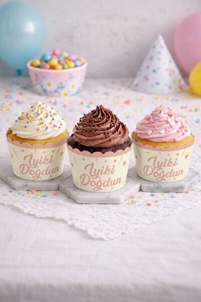 NEWPARİ İyi Ki Doğdun Yazı Baskılı Cupcake & Muffin Kek Kalıbı Fırında Dağılm...