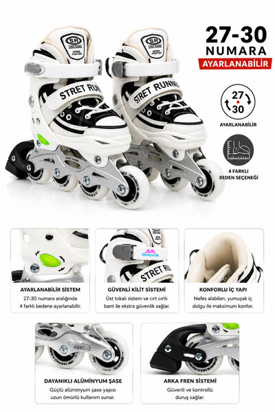 hediyecik Sneaker Tasarım Çocuk Pateni Ayarlanabilir Paten 27-30 Numara Silik...