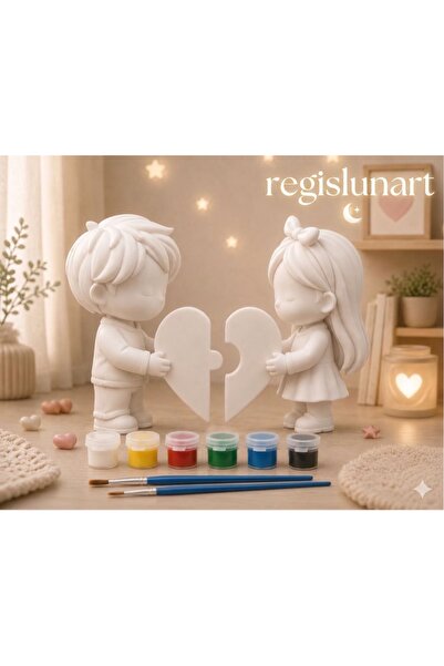 Regislunart Sevgililere Özel 7.5CM Boyanabilir Geçirmeli Kalp Sevgili Figürü-...