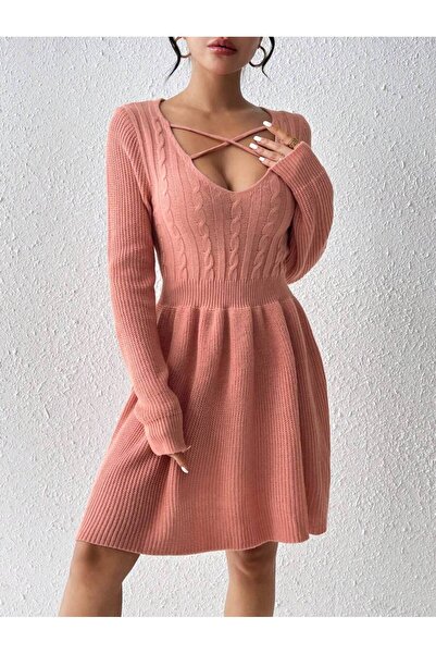 Iuliashop Rochie tricotată scurtă roz Otilda - S