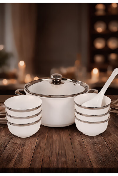 Elegent Luxury White & Silver Coated Ceramic Soup Serving Set with Glass Lid ...