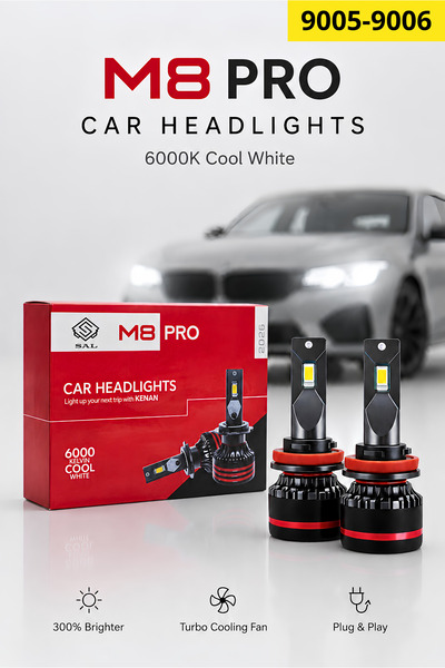 Sal M8 Pro Led Headlight Bulb 9005/9006 - 130W - 13000Lm - 6000K Cool White