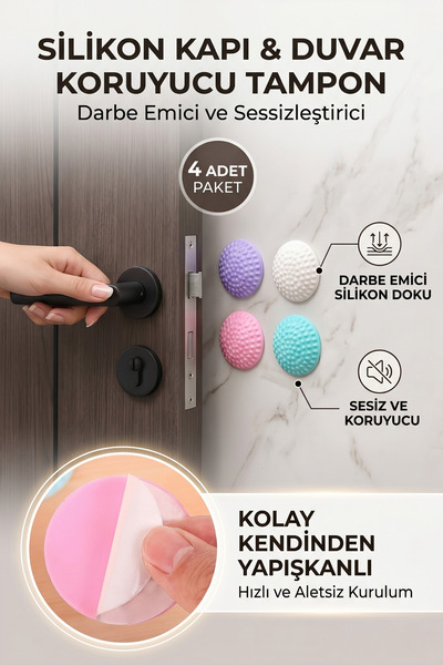 Vekorr 4'lü Silikon Kapı Duvar Mobilya Koruyucu Tampon Darbe Emici Sessizleşt...