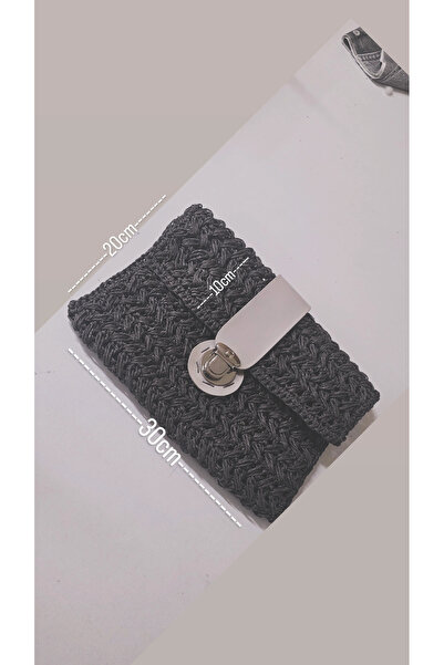 Zümrüdüanka Handmade Dark Gray Color Women's Handbag Made of Raffia Thread