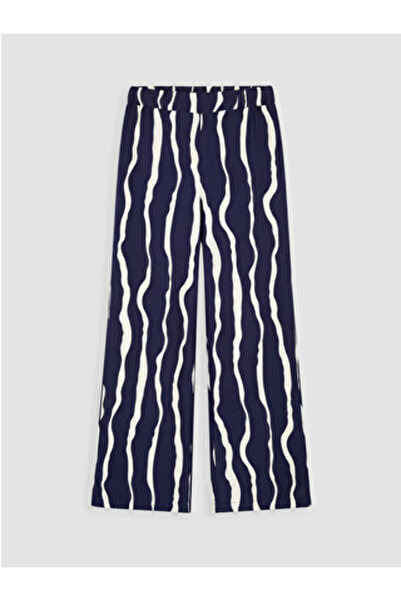 LC Waikiki New Season Navy Blue Patterned Women's Trousers with Elastic Waist