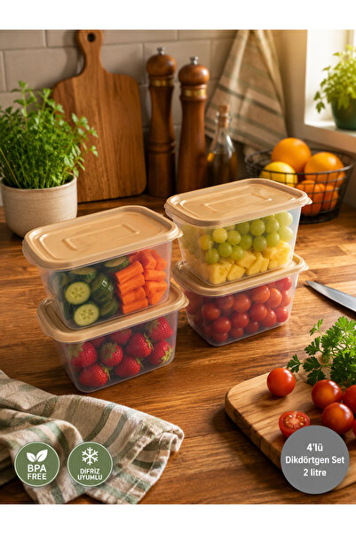 Nesto Home Set of 4 Deep Rectangular Storage Containers, 2 Liters, Microwave ...