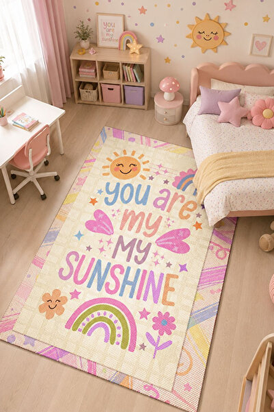 DERAS HOME Dijital Baskı Kaymaz Taban Yıkanabilir Çocuk Odası Halısı