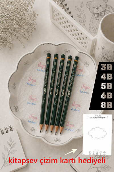 kitapsev 5 Pieces of Drawing Pencils Fatih Graded Pencil with Drawing Card