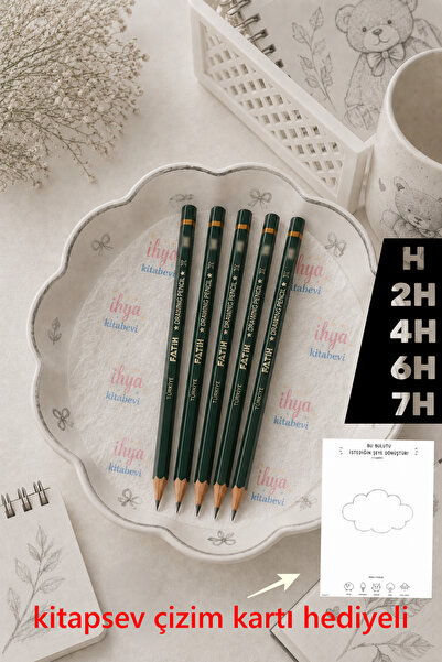 kitapsev 5 Pieces of Drawing Pencils Fatih Graded Pencil with Drawing Card