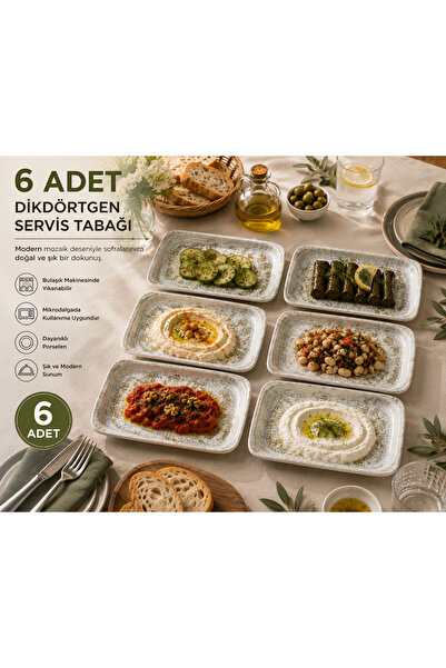 Bonnami 6 Adet Odette Olive Moove Servis Tabağı 23x16 cm Porselen Kahvaltı ve...