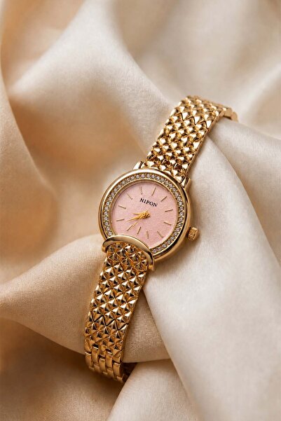 İnogge Liora Gold – Special Design Women's Wristwatch with Pink Dial and Ston...