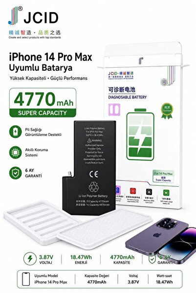 JCID iPhone 14 Pro Max Uyumlu Batarya %100 Pil Sağlığı Destekli Yüksek Kapasi...