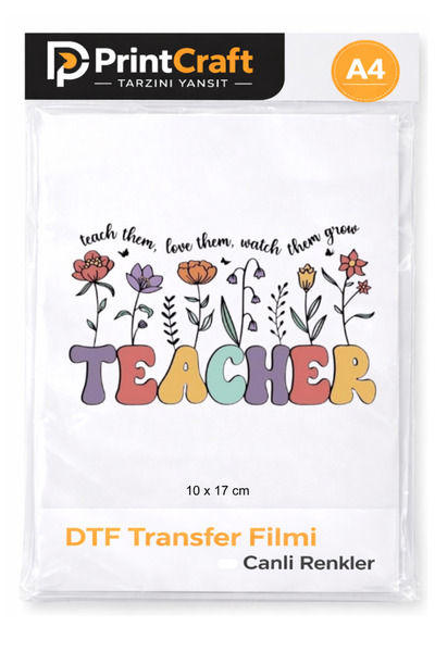 PRİNTCRAFT RENKLİ DÜŞLER ATÖLYESİ 10x17 cm Teacher Modeli Ütü ile Yapışan DTF...