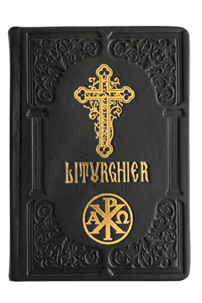 Monolight Liturghier - marime medie, coperta din piele naturala, cruce, negru