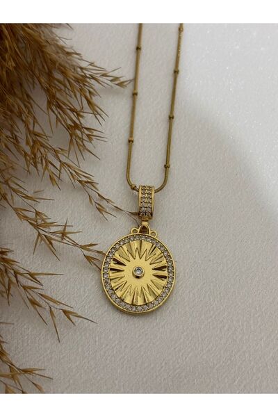 stainless steell Gold Medallion Steel Necklace
